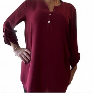 Women's Burgundy Blouse Long tunic top 3/4 sleeves XL